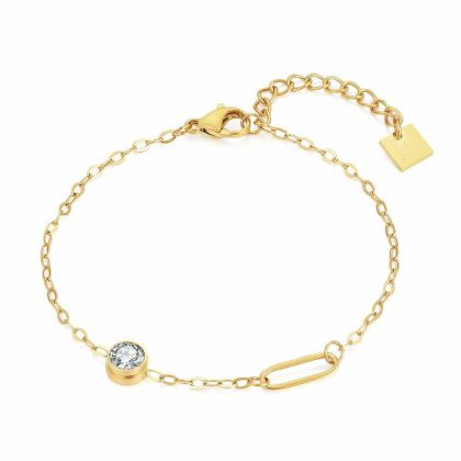 Bracelets | Bracelet en Acier Poli Couleur Or, Cristal et Ovale Blanc – Femmes Bijoux Blanc