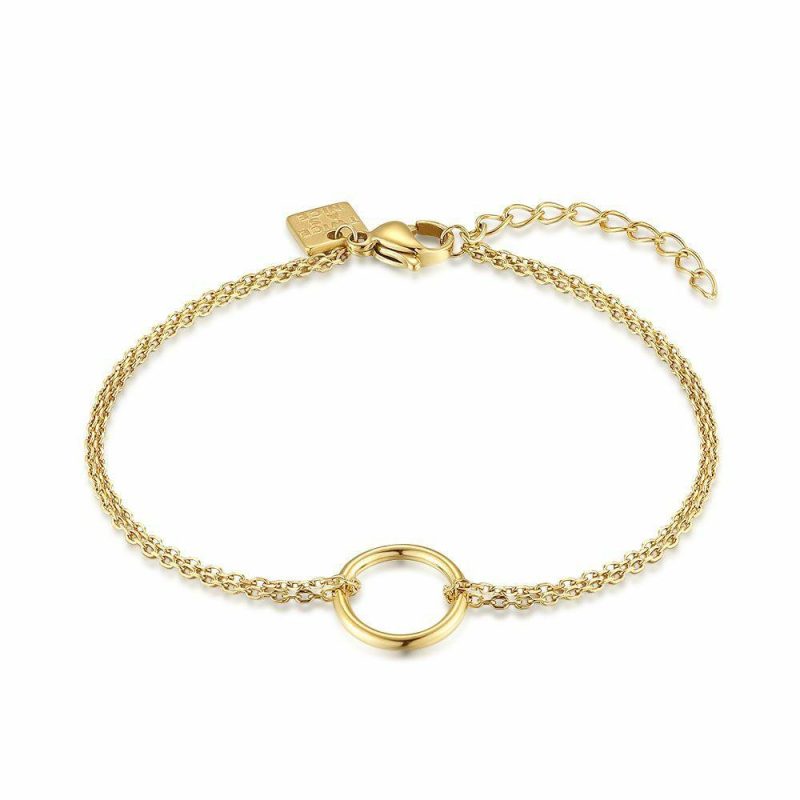 Bracelets | Bracelet en Acier Poli Couleur Or, Double Chaîne, Cercle Ouvert – Femmes Bijoux Bracelets