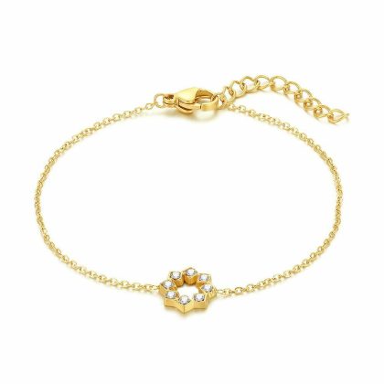 Bracelets | Bracelet en Acier Poli Couleur Or, Fleur Blanc – Femmes Bijoux Blanc