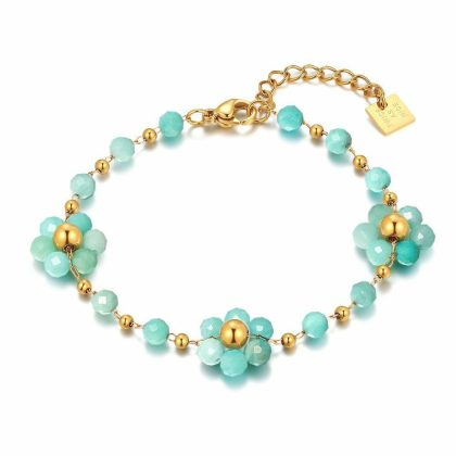 Bracelets | Bracelet en Acier Poli Couleur Or, Fleurs Amazonite Turquoise – Femmes Bijoux Bracelets