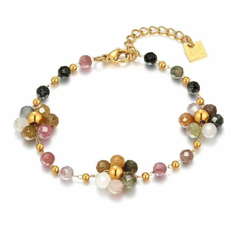 Bracelets | Bracelet en Acier Poli Couleur Or, Fleurs Tourmaline Multi – Femmes Bijoux Bracelets