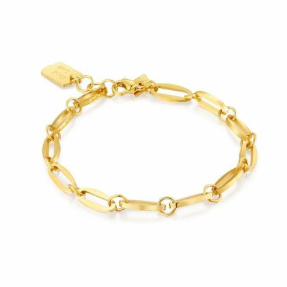 Bracelets | Bracelet en Acier Poli Couleur Or, Liens Ovales, Charme Good Luck Goudkleur – Femmes Bijoux Bracelets