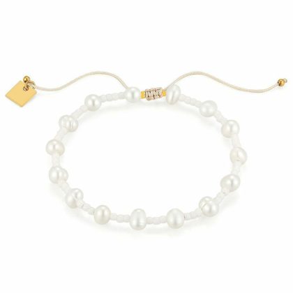 Bracelets | Bracelet en Acier Poli Couleur Or, Perles Blanches Blanc – Femmes Bijoux Blanc