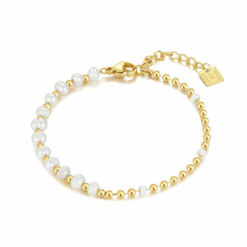 Bracelets | Bracelet en Acier Poli Couleur Or, Perles D’Eau Douce Blanc – Femmes Bijoux Blanc