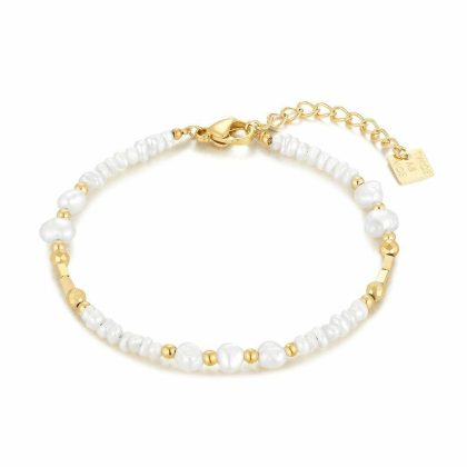 Bracelets | Bracelet en Acier Poli Couleur Or, Perles D’Eau Douce Blanc – Femmes Bijoux Blanc