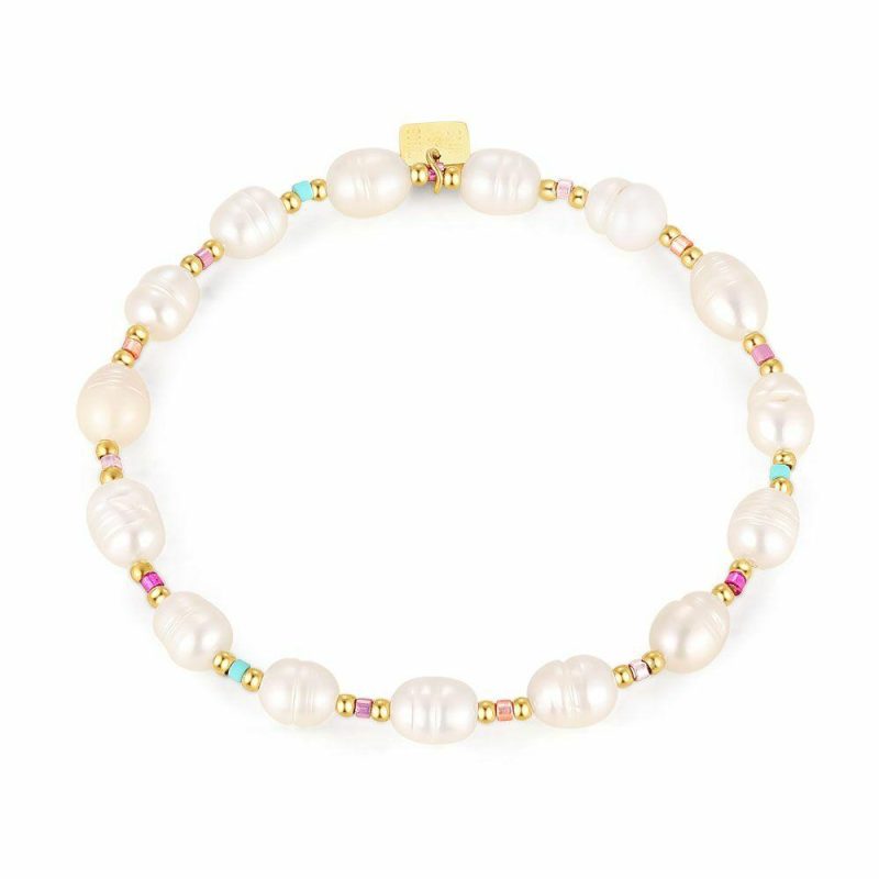 Bracelets | Bracelet en Acier Poli Couleur Or, Perles Multi – Femmes Bijoux Bracelets