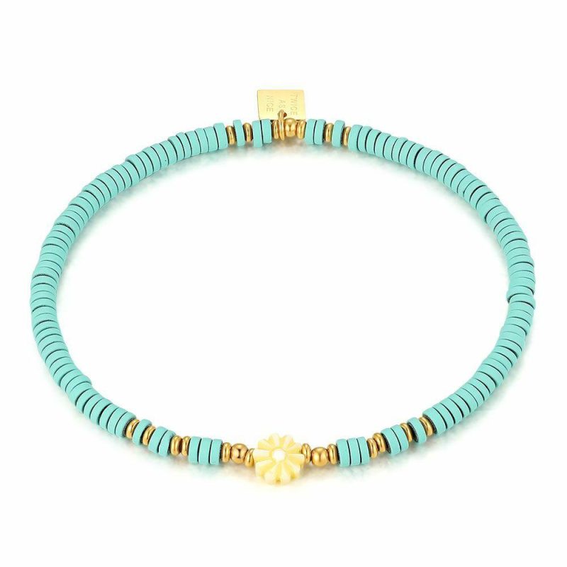 Bracelets | Bracelet en Acier Poli Couleur Or, Petit Fleur Turquoise – Femmes Bijoux Bracelets