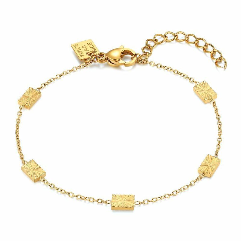 Bracelets | Bracelet en Acier Poli Couleur Or, Petits Rectangles – Femmes Bijoux Bracelets