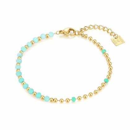 Bracelets | Bracelet en Acier Poli Couleur Or, Pierres Amazonite, Petites Boules Bleu – Femmes Bijoux Bleu