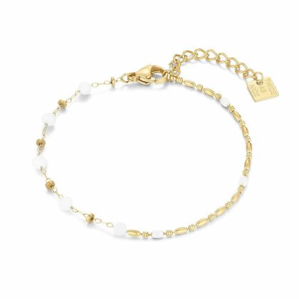 Bracelets | Bracelet en Acier Poli Couleur Or, Pierres Blanches, Petits Ovales Blanc – Femmes Bijoux Blanc