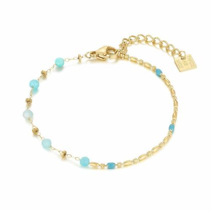 Bracelets | Bracelet en Acier Poli Couleur Or, Pierres Bleu Ciel Bleu ciel – Femmes Bijoux Bleu ciel