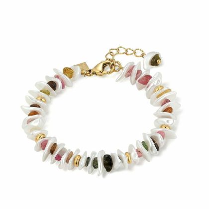 Bracelets | Bracelet en Acier Poli Couleur Or, Pierres et Nacre Multi – Femmes Bijoux Bracelets