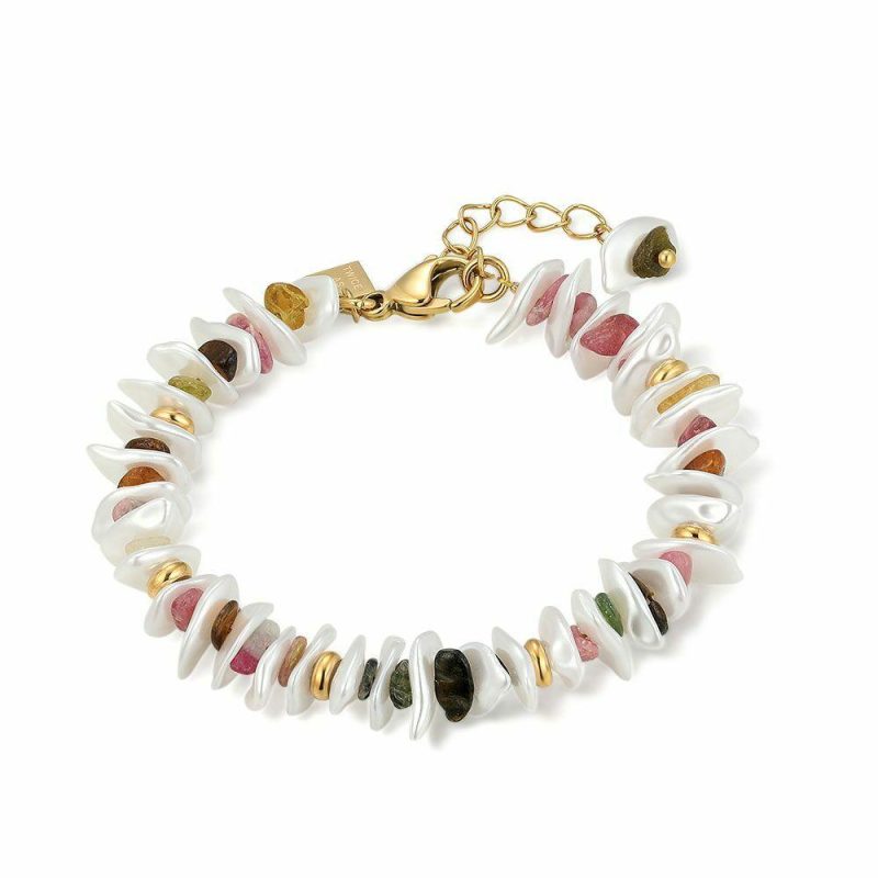 Bracelets | Bracelet en Acier Poli Couleur Or, Pierres et Nacre Multi – Femmes Bijoux Bracelets