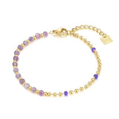 Bracelets | Bracelet en Acier Poli Couleur Or, Pierres Mauves Mauve – Femmes Bijoux Bracelets