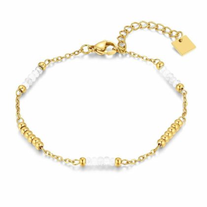 Bracelets | Bracelet en Acier Poli Couleur Or, Pierres Moonstone Blanc – Femmes Bijoux Blanc