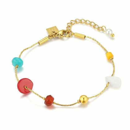 Bracelets | Bracelet en Acier Poli Couleur Or, Pierres Multi Couleur Multi – Femmes Bijoux Bracelets