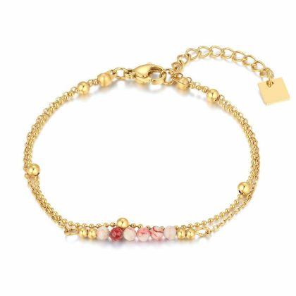 Bracelets | Bracelet en Acier Poli Couleur Or, Pierres Roses-Blanches Rose – Femmes Bijoux Bracelets