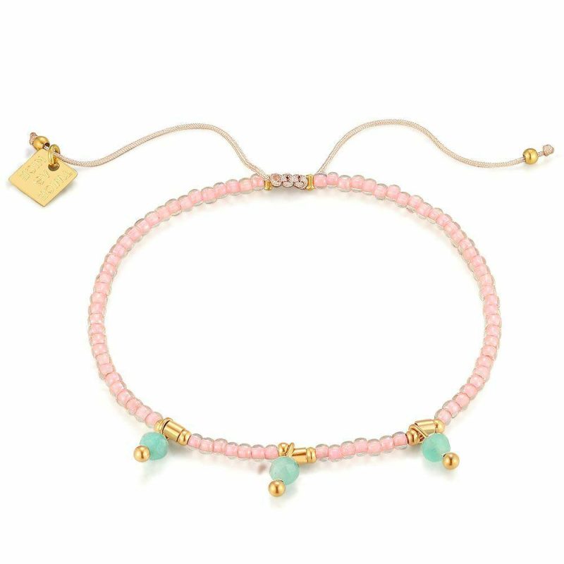 Bracelets | Bracelet en Acier Poli Couleur Or, Pierres Roses et Turquoises Multi – Femmes Bijoux Bracelets