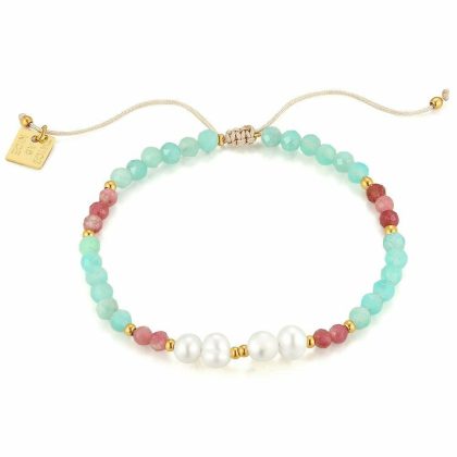 Bracelets | Bracelet en Acier Poli Couleur Or, Pierres Roses et Turquoises Multi – Femmes Bijoux Bracelets