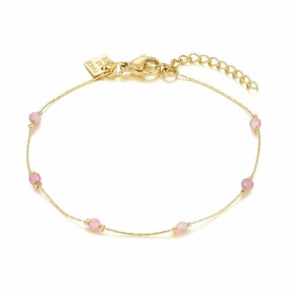 Bracelets | Bracelet en Acier Poli Couleur Or, Pierres Roses Rose – Femmes Bijoux Bracelets