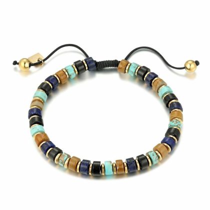 Bracelets | Bracelet en Acier Poli Couleur Or, Pierres Semi-Précieuses Multi – Hommes Bijoux Bracelets