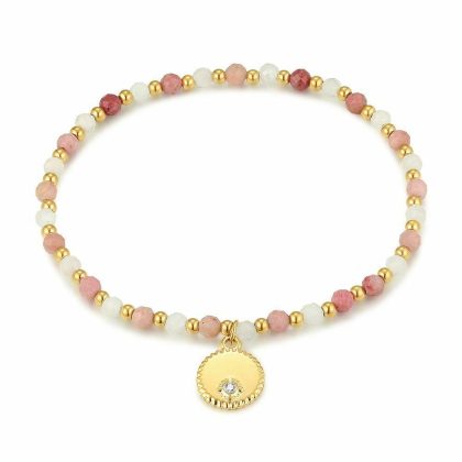 Bracelets | Bracelet en Acier Poli Couleur Or, Pierres Semi-Précieuses Rose – Femmes Bijoux Bracelets