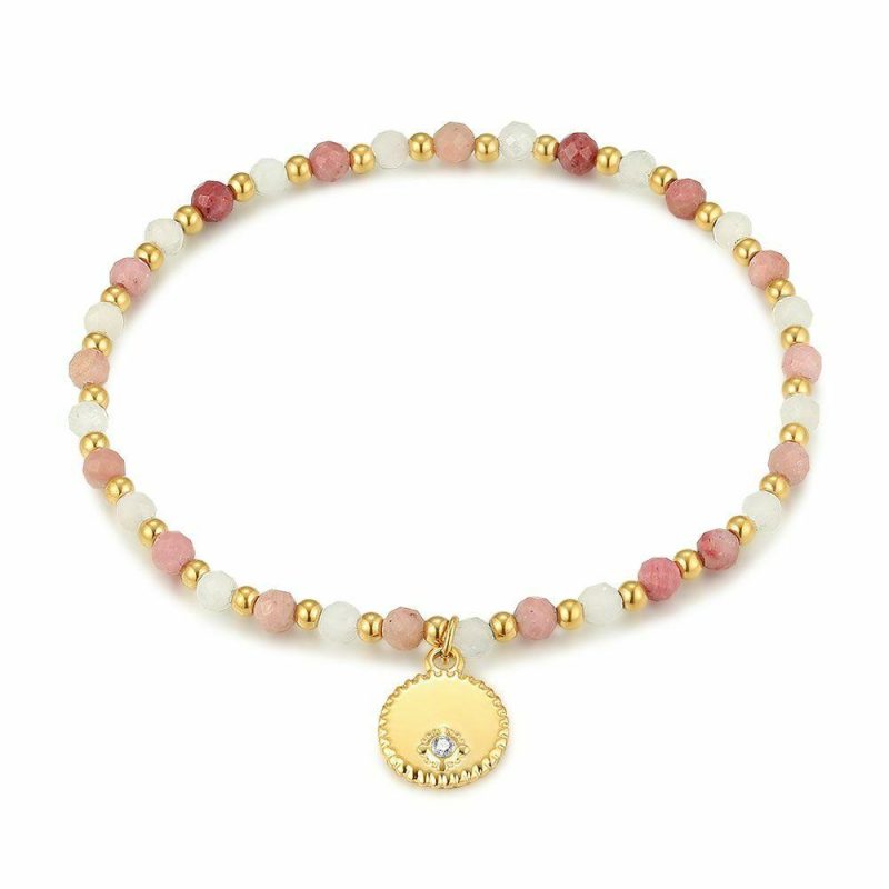 Bracelets | Bracelet en Acier Poli Couleur Or, Pierres Semi-Précieuses Rose – Femmes Bijoux Bracelets