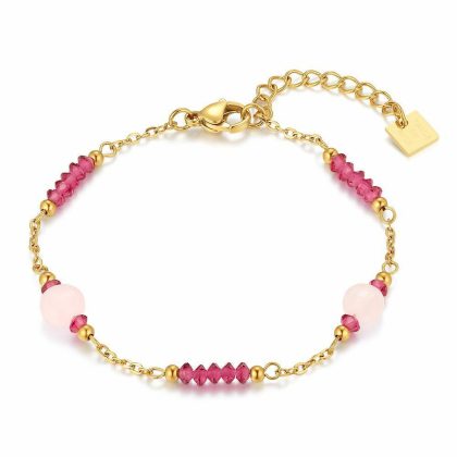 Bracelets | Bracelet en Acier Poli Couleur Or, Pierres Semi-Précieuses Roses Rose – Femmes Bijoux Bracelets