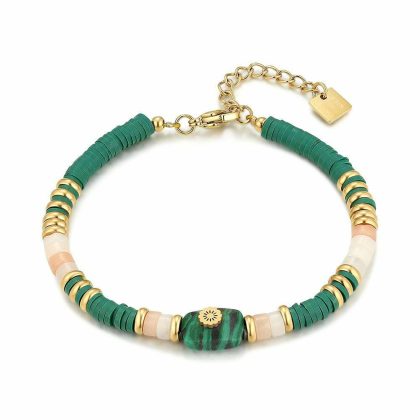 Bracelets | Bracelet en Acier Poli Couleur Or, Pierres Semi-Précieuses Vertes Multi – Femmes Bijoux Bracelets