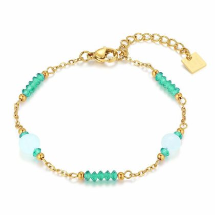 Bracelets | Bracelet en Acier Poli Couleur Or, Pierres Semi-Précieuses Vertes Vert – Femmes Bijoux Bracelets