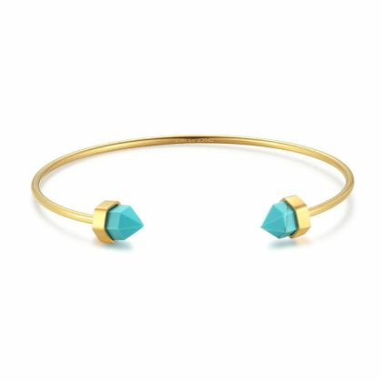 Bracelets | Bracelet en Acier Poli Couleur Or, Pierres Turquoises Turquoise – Femmes Bijoux Bracelets