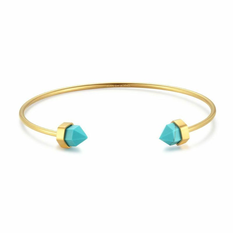 Bracelets | Bracelet en Acier Poli Couleur Or, Pierres Turquoises Turquoise – Femmes Bijoux Bracelets