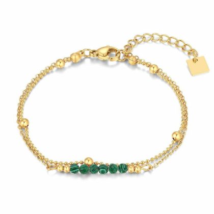 Bracelets | Bracelet en Acier Poli Couleur Or, Pierres Vertes-Noires Vert – Femmes Bijoux Bracelets