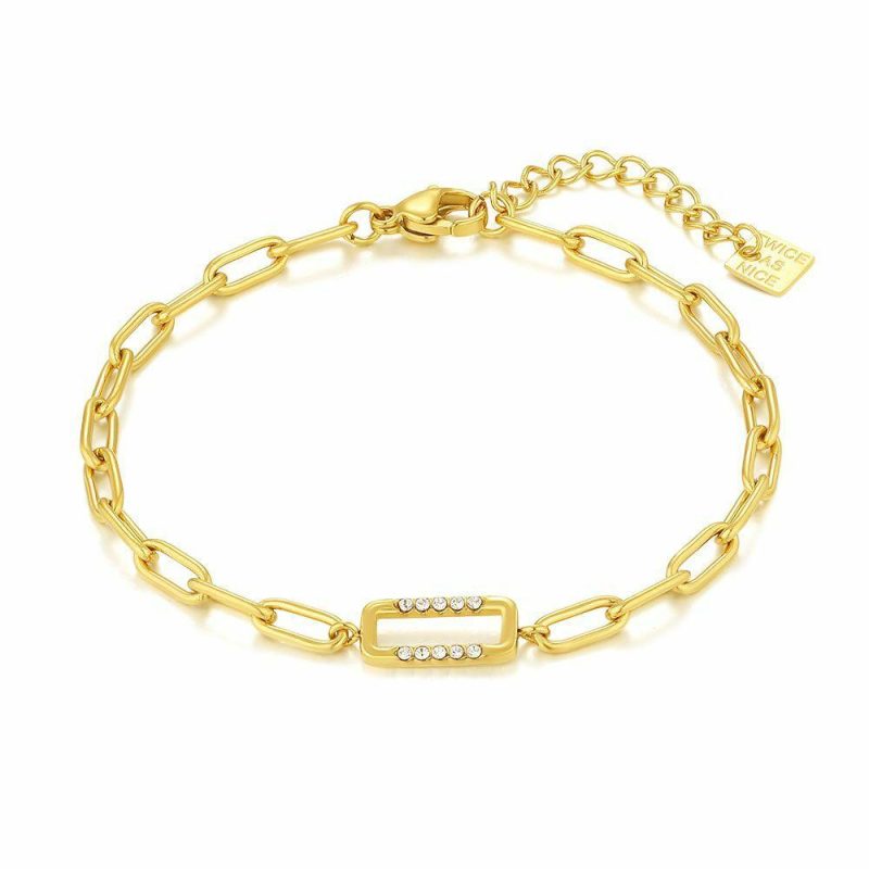 Bracelets | Bracelet en Acier Poli Couleur Or, Rectangle, Cristaux Blanc – Femmes Bijoux Blanc