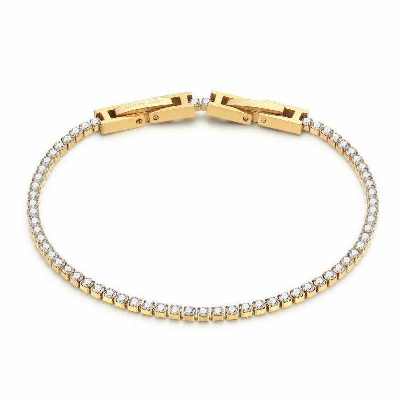 Bracelets | Bracelet en Acier Poli Couleur Or, Tennis, Zircones Blancs Blanc – Femmes Bijoux Blanc