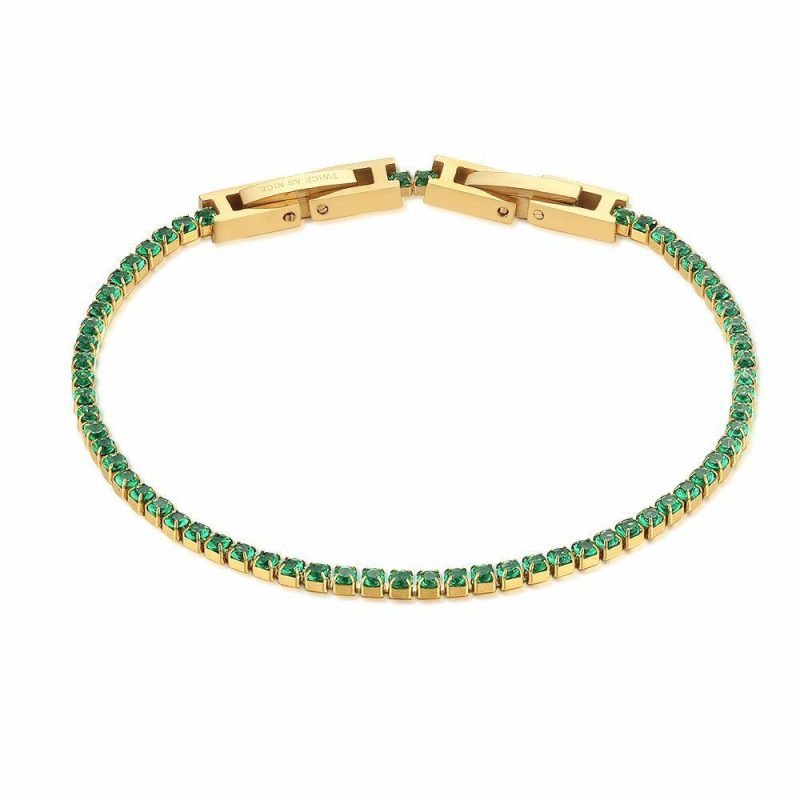 Bracelets | Bracelet en Acier Poli Couleur Or, Tennis, Zircones Verts Vert – Femmes Bijoux Bracelets