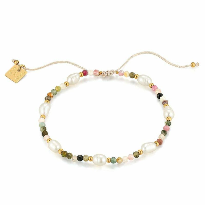 Bracelets | Bracelet en Acier Poli Couleur Or, Tourmaline et Perles Multi – Femmes Bijoux Bracelets