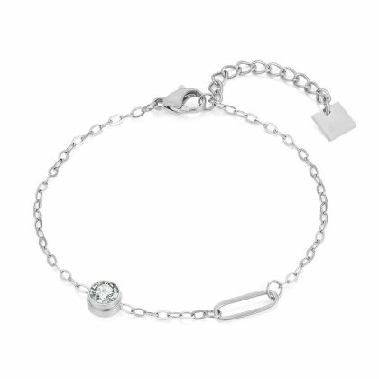 Bracelets | Bracelet en Acier Poli, Cristal, Ovale Blanc – Femmes Bijoux Blanc