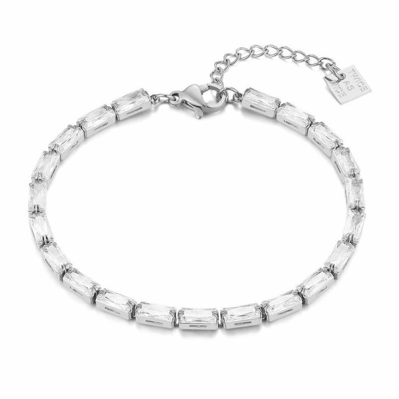 Bracelets | Bracelet en Acier Poli, Cristaux Rectangulaires Blanc – Femmes Bijoux Blanc