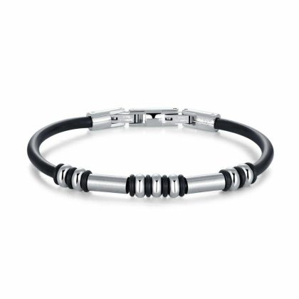 Bracelets | Bracelet en Acier Poli, Cuir Noir, Acier Mat et Brillant Noir – Hommes Bijoux Bracelets