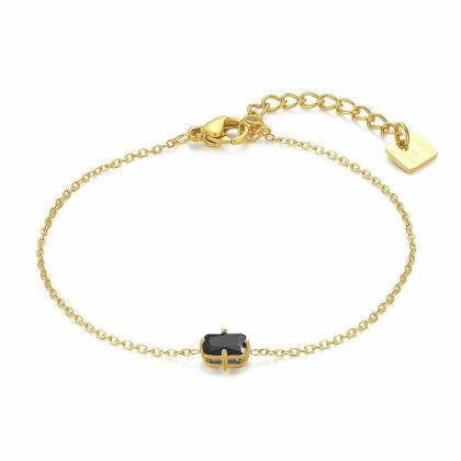 Bracelets | Bracelet en Acier Poli de Couleur Or, 1 Zirconia Noir Rectangulaire Noir – Femmes Bijoux Bracelets