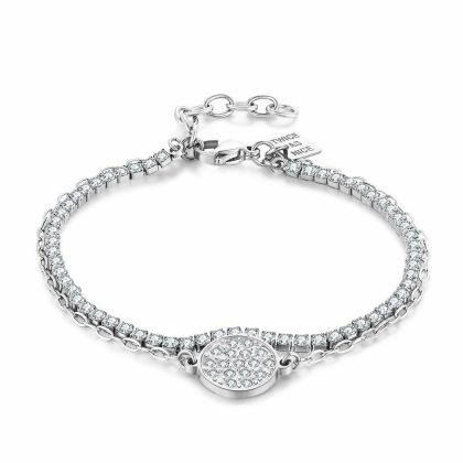 Bracelets | Bracelet en Acier Poli, Double Chaîne, Rond, Cristaux Blancs Blanc – Femmes Bijoux Blanc