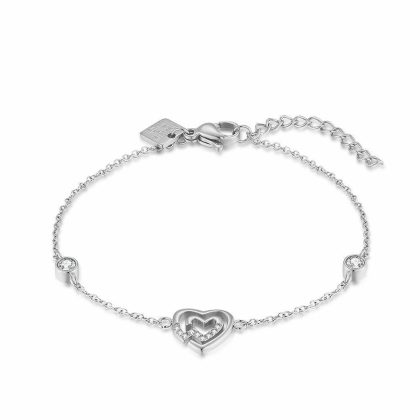 Bracelets | Bracelet en Acier Poli, Double Coeur, Pierres – Femmes Bijoux Bracelets