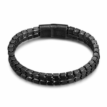 Bracelets | Bracelet en Acier Poli, Double Maille Grise Gris – Hommes Bijoux Bracelets