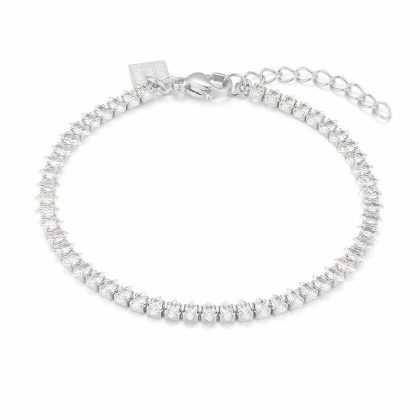 Bracelets | Bracelet en Acier Poli, Ellipses, Pierres Blanc – Femmes Bijoux Blanc