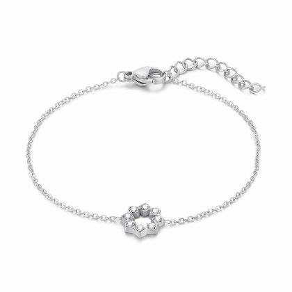 Bracelets | Bracelet en Acier Poli, Fleur, Cristaux Blanc – Femmes Bijoux Blanc