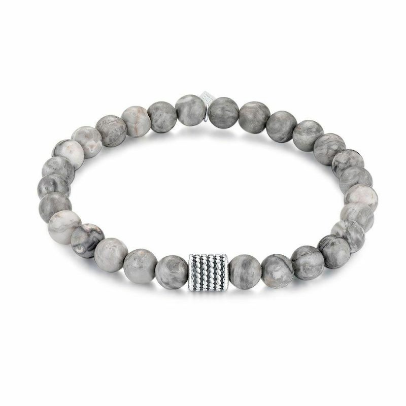 Bracelets | Bracelet en Acier Poli, Jaspe Gris, 7 mm Gris – Hommes Bijoux Bracelets