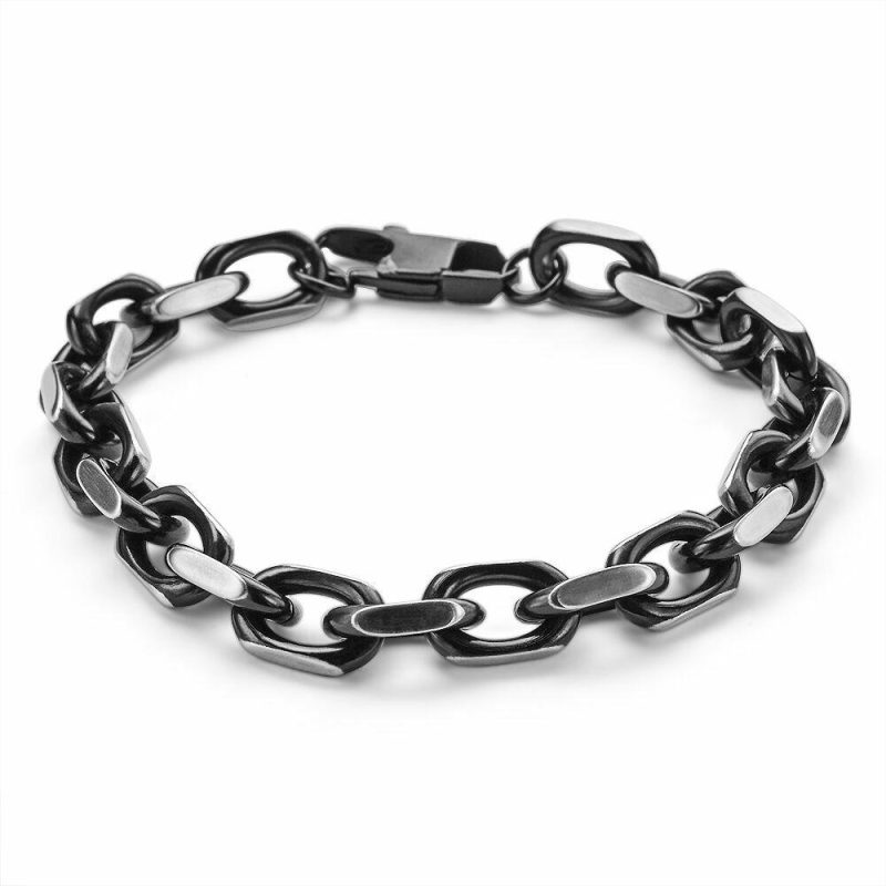 Bracelets | Bracelet en Acier Poli, Liens Ovales, Noirs Noir – Hommes Bijoux Bracelets