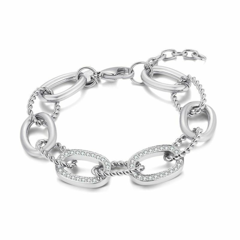 Bracelets | Bracelet en Acier Poli, Liens Ovales, Unis/Tordus/Avec Zircon – Femmes Bijoux Bracelets