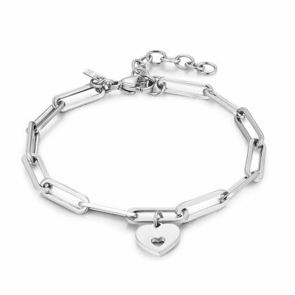 Bracelets | Bracelet en Acier Poli, Maillons Ovales, Coeur Zilverkleur – Femmes Bijoux Bracelets